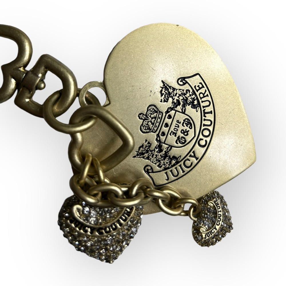Juicy Couture Bejeweled Handbag Charm Rhinestone Heart Keychain Bag Clip Gold - Picture 7 of 9